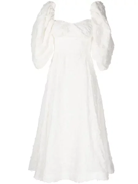 Sukienka midi Anouki w kwiatki do kolan garniturowa biała