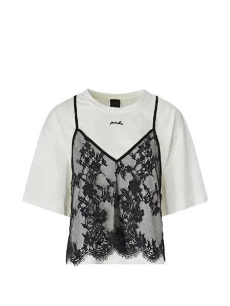Tricou Pinko din dantelă cu autograf alb