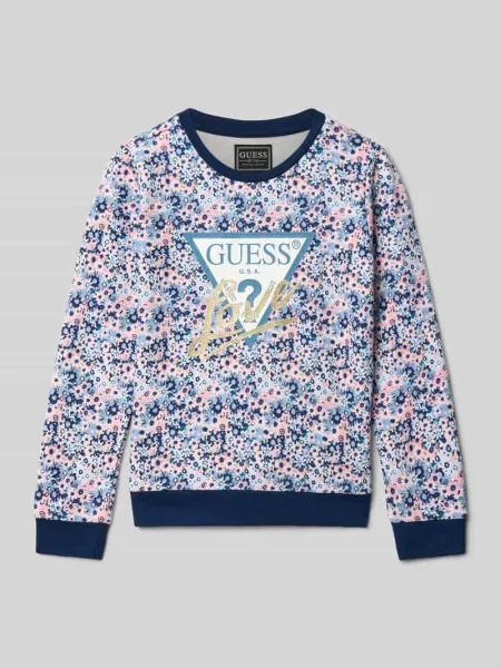 Bluza z czystej bawełny z nadrukiem z logo model ‘Active’ Guess granatowa