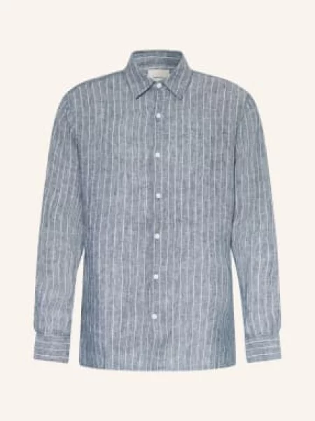 Calvin Klein Lněná Košile Classic Fit modrá bílá