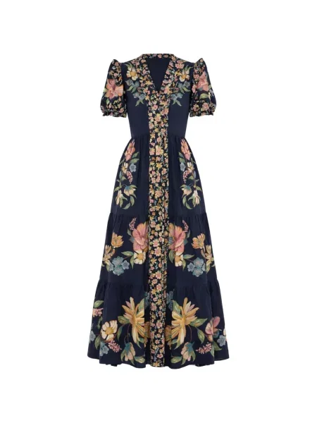 Maxi rochie maxi Farm Rio cu model floral de costum albastru