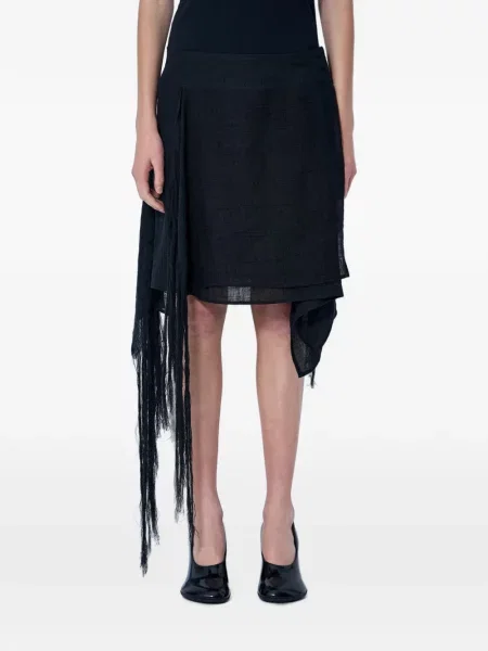 Fustă midi Yohji Yamamoto cu franjuri asimetrică negru