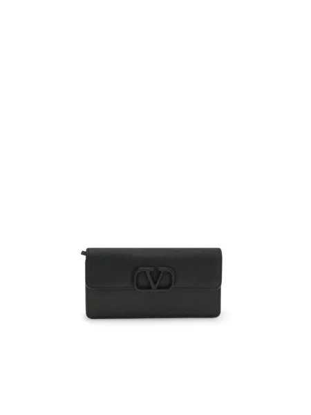 Lniany portfel Valentino Garavani czarny