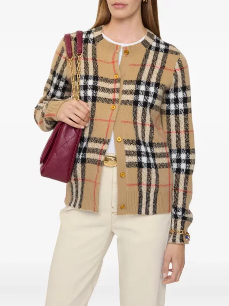 Cardigan Burberry din cașmir în carouri maro