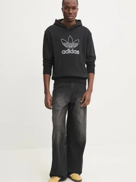 Adidas Originals hanorac de OUTL TREF HDY barbati negru cu glugă cu imprimeu alb