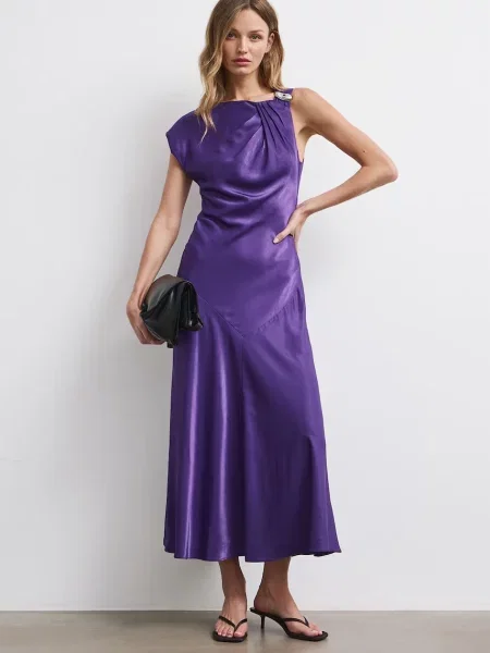 Medicine rochie asimetrică cu vâscoză violet