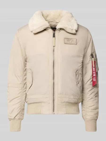 Bomberka z zamkiem błyskawicznym i naszywką z logo Alpha Industries biały