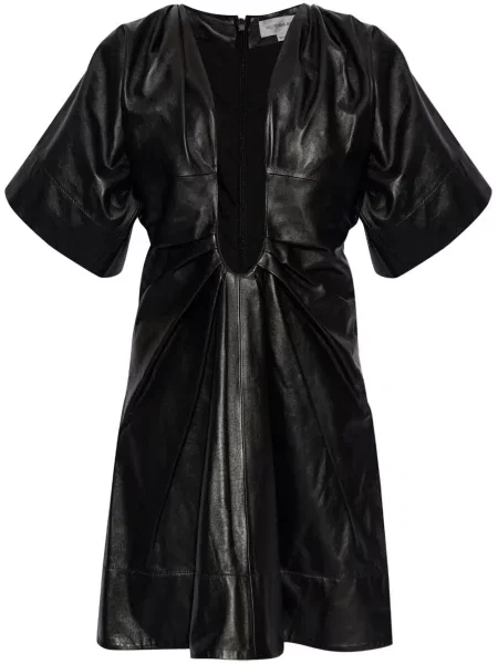 Rochie Victoria Beckham din piele plisată negru