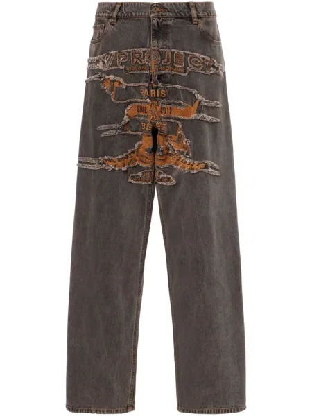 Blugi drepți Y/project zdrențuiți gri