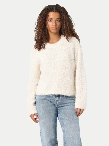 Sweter z dzianiny z efektowną przędzą model ‘SASSY’ Noisy May beżowy