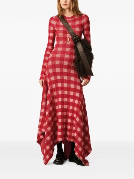 Lung rochie Ami Paris de lână cu mâneci lungi roșu