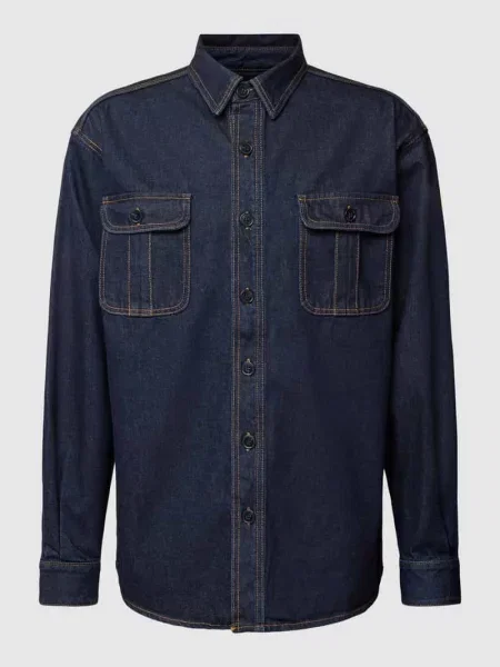 Koszula jeansowa o kroju oversized z na piersi Filippa K granatowa