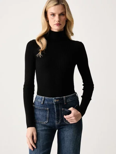 United Colors of Benetton pulover cu guler înalt pentru femei cu amestec de lână negru