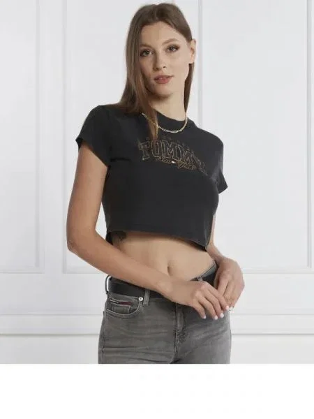 Tommy Jeans Tricou LUX VARSITY | Cropped Fit negru