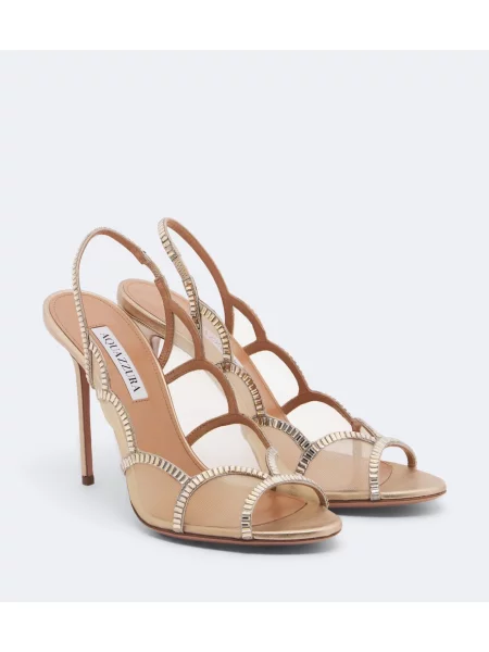 Мрежести сандали Aquazzura с отворена пета бежово