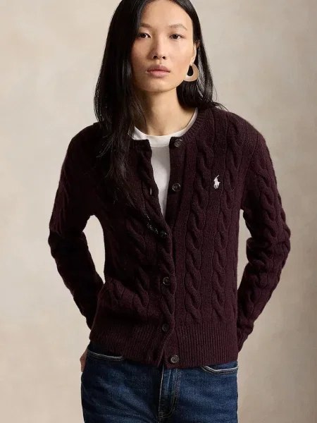 Polo Ralph Lauren kardigan wełniany fioletowy