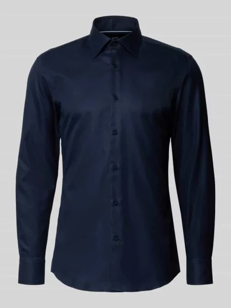 Koszula biznesowa z czystej bawełny w kroju slim fit model H-HANK-K' Boss granatowa