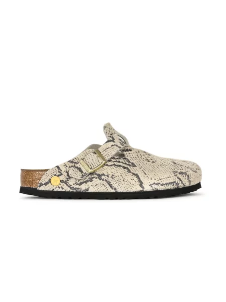 Klapki Birkenstock skórzane z nadrukiem beżowe