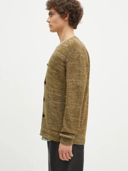 Norse Projects kardigan wełniany Loki Wool Cotton Rib Cardigan zielony