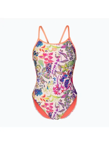Costum de baie întreg pentru femei arena Painting Lace Back multi/bright coral