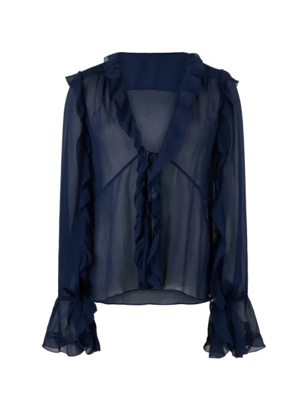 Блуза Alberta Ferretti с волани синьо