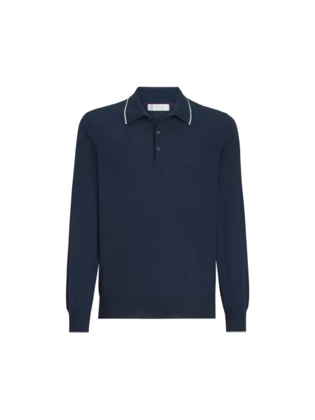 Dzianinowa lekka koszulka polo Brunello Cucinelli niebieska