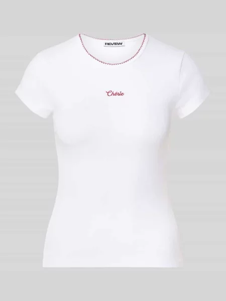 T-shirt z wyhaftowanym napisem Review biała