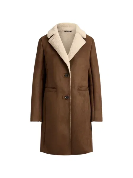 Haină din piele de oaie Lauren Ralph Lauren din piele de oaie cu rever maro