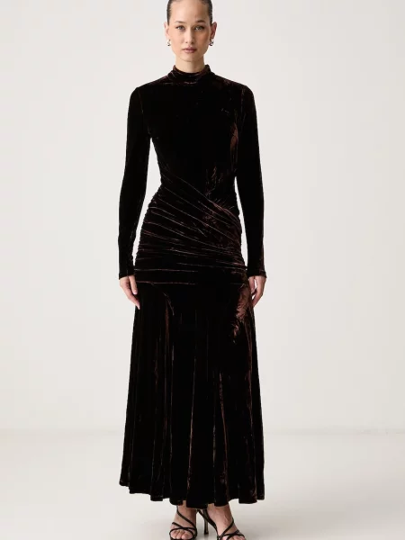 Bardot rochie din velur KORINA maro
