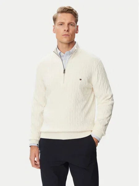 Пуловер Tommy Hilfiger от лека материя бежово