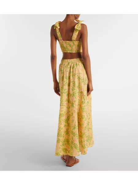 Fustă midi Poupette St Barth cu model floral galben