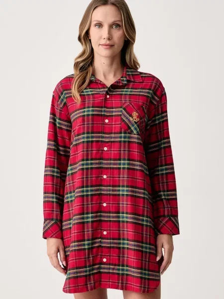 Lauren Ralph Lauren pyžamová košile s bavlnou červená