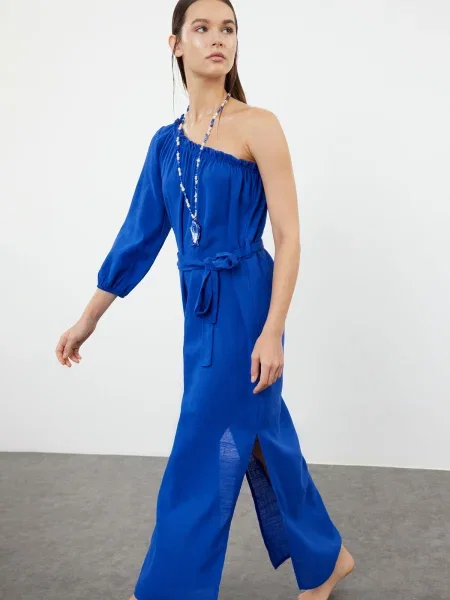 Rochie maxi Trendyol de in cu un umăr gol de costum