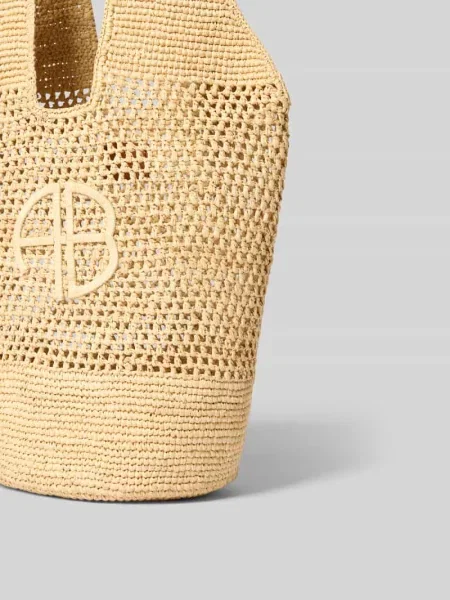 Torba plażowa Anine Bing z logo skórzana beżowa