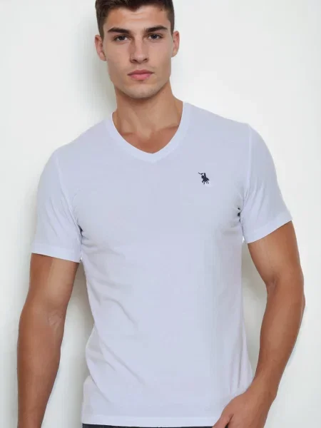 Tricou Dewberry cu decolteu în V alb