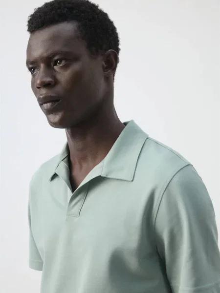Koszulka polo slim fit z piki z mieszanki bawełny szmaragdowa zieleń Mężczyzna XL MANGO MAN