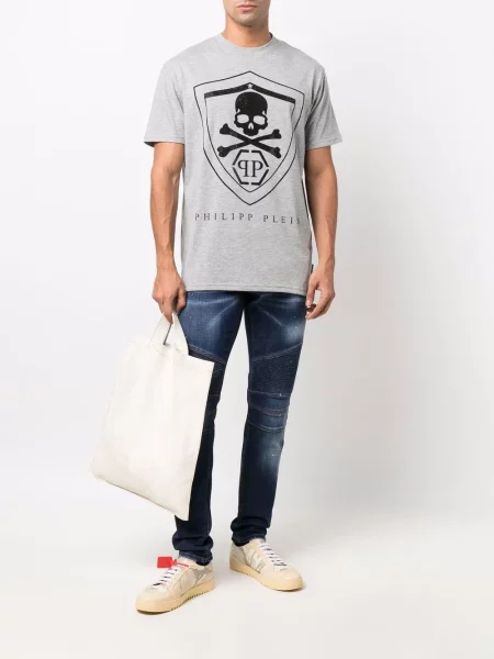 Raštuotas marškinėliai Philipp Plein pilka