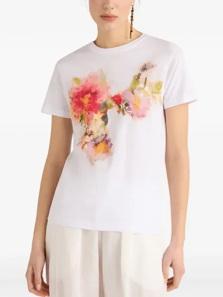 Koszulka Momoni w kwiatki z nadrukiem biała