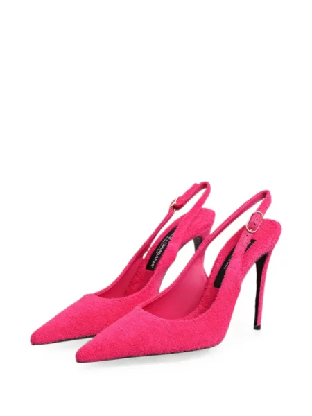 Pantofi cu toc Dolce & Gabbana slingback din material terry roz