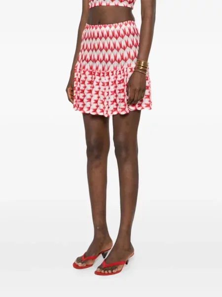 Pletena mini suknja Missoni s volanima crvena