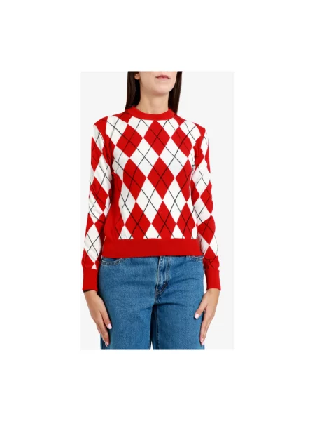 Sweter Msgm wełniany z nadrukiem czerwony
