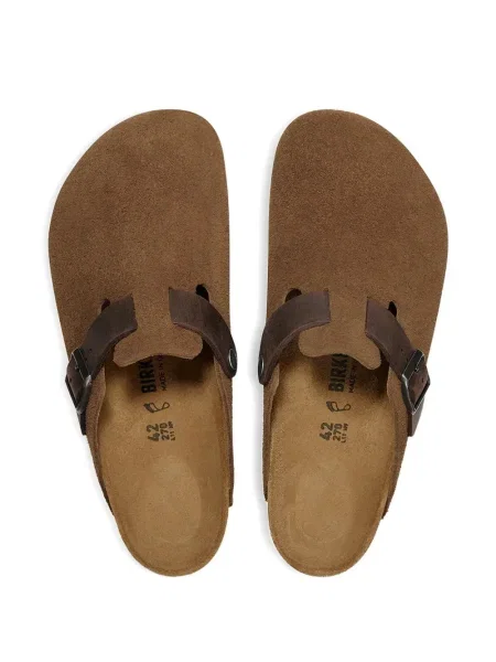 Saboți Birkenstock din piele de căprioară cu cataramă maro