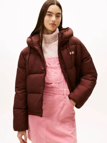 Geacă de blugi Tommy Jeans cu glugă maro