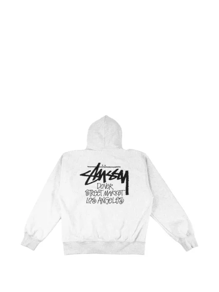 Суичър с качулка Stüssy с принт с връзки сиво