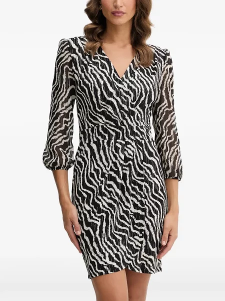 Rochie mini Morgan cu imagine cu decolteu în V cu model zebră negru