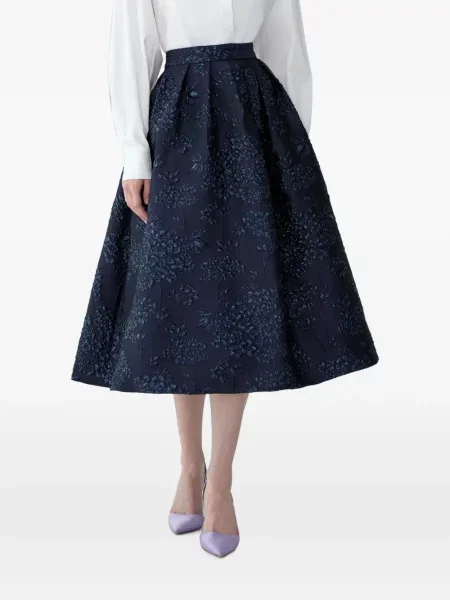 Fustă midi Carolina Herrera cu model floral din jacard albastru