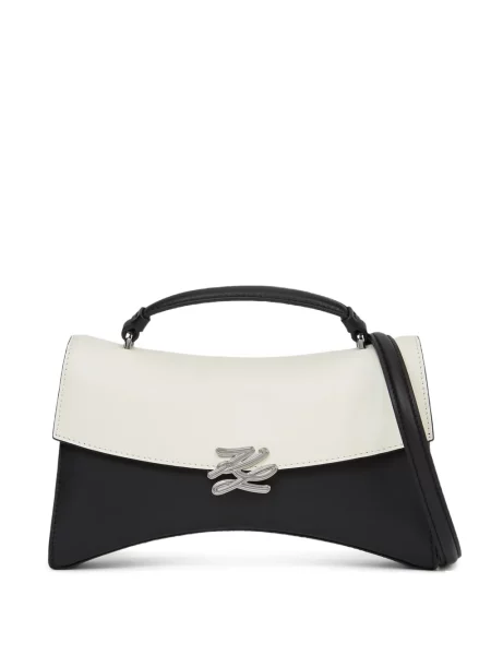 Geanta crossbody Karl Lagerfeld din piele cu autograf alb
