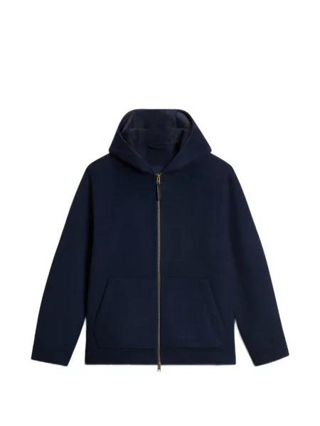 Geacă Woolrich de lână cu glugă albastru