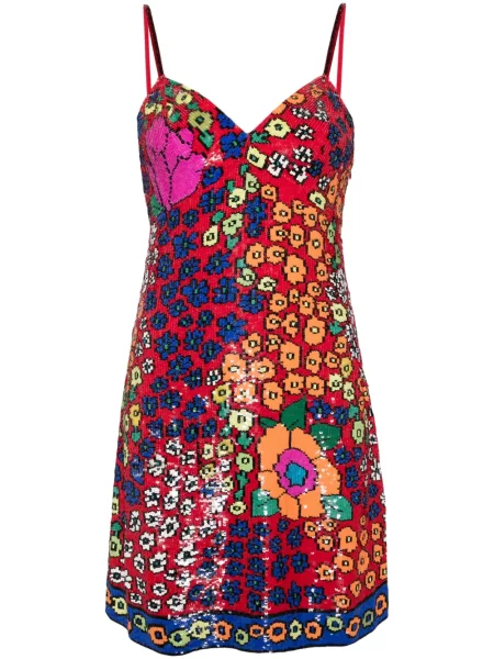 Rochie Ashish cu paiete cu model floral de costum roșu