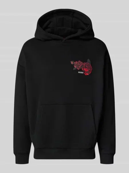 Bluza z kapturem o kroju regular fit z czystej bawełny model DAGETHOOD' Hugo czarna
